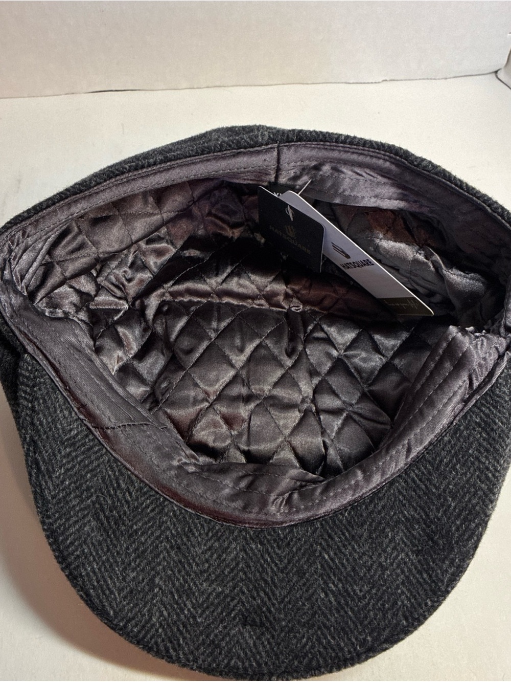 VTG HATSQUARE Quilted Lined Black Wool Cap